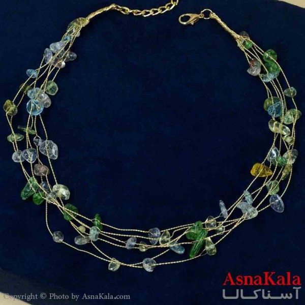 گردنبند دخترانه پینترستی استیل مدل ریسه ای سنگ سبز کد GNB161463W