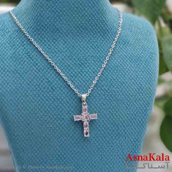گردنبند دخترانه پینترستی استیل مدل صلیب صورتی کد GNB161468W