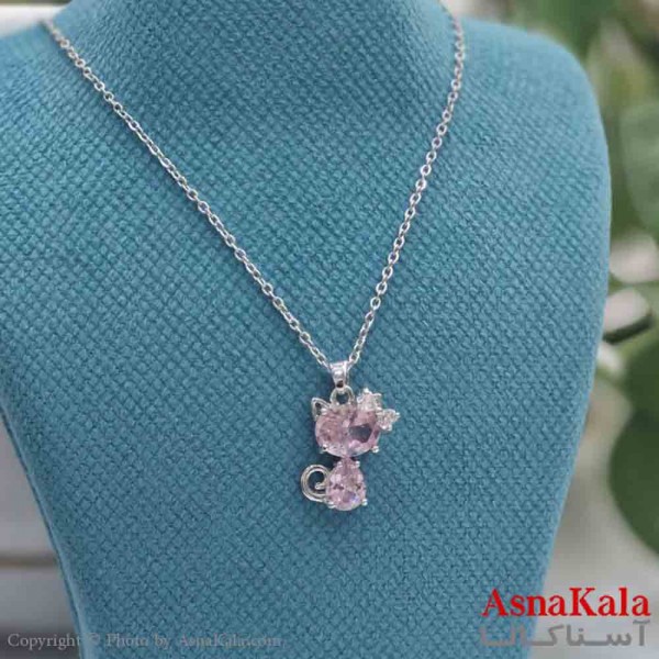 گردنبند دخترانه پینترستی استیل مدل گربه صورتی کد GNB161472W