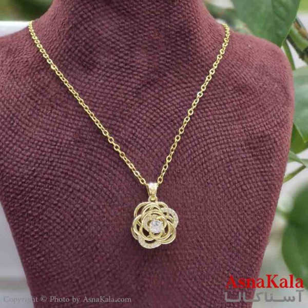 گردنبند چرخشی دخترانه شیک استیل مدل گل طلایی کد GNB161477W