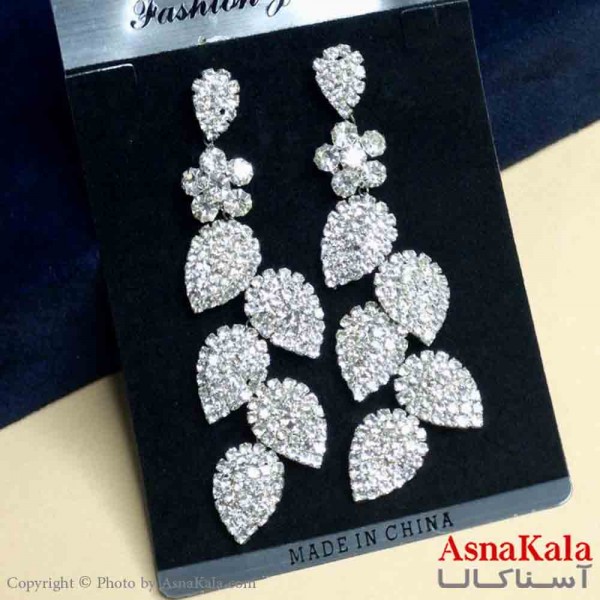 گوشواره استیل شیک زنانه مدل برگ جواهری کد GSH151288W