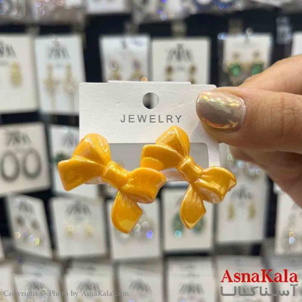 گوشواره استیل  فانتزی دخترانه مدل پاپیون نارنجی کد GSH151310W