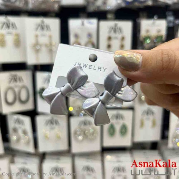 گوشواره استیل  فانتزی دخترانه مدل پاپیون خاکستری کد GSH151312W