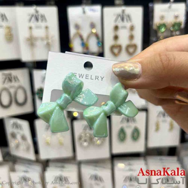 گوشواره استیل  فانتزی دخترانه مدل پاپیون سبز پاستیلی کد GSH151313W