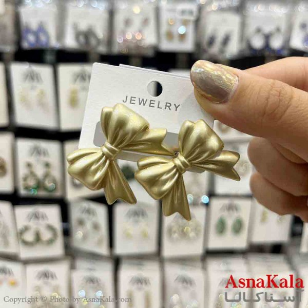 گوشواره استیل  فانتزی دخترانه مدل پاپیون طلایی کد GSH151314W