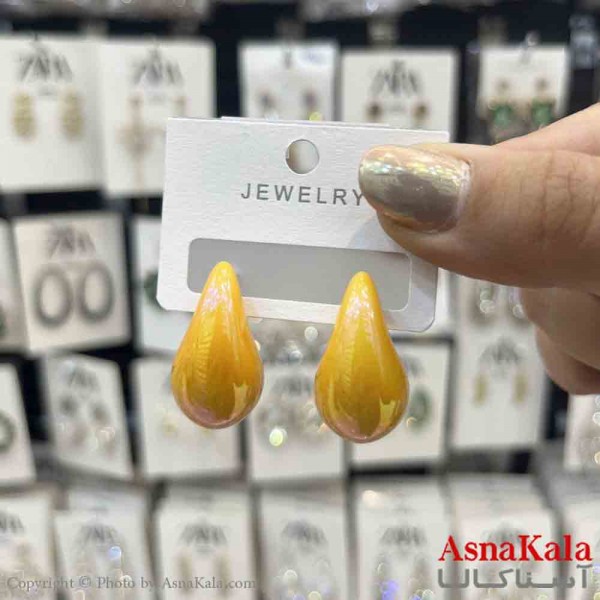 گوشواره استیل  فانتزی دخترانه مدل اشک نارنجی کد GSH151316W