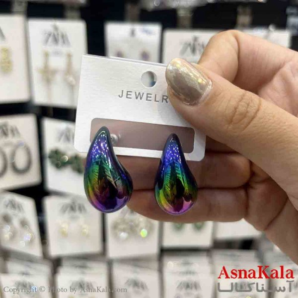 گوشواره استیل  فانتزی دخترانه مدل اشک آبرنگی کد GSH151317W