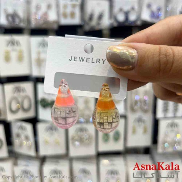 گوشواره استیل  فانتزی دخترانه مدل اشک شیشه ای کد GSH151318W