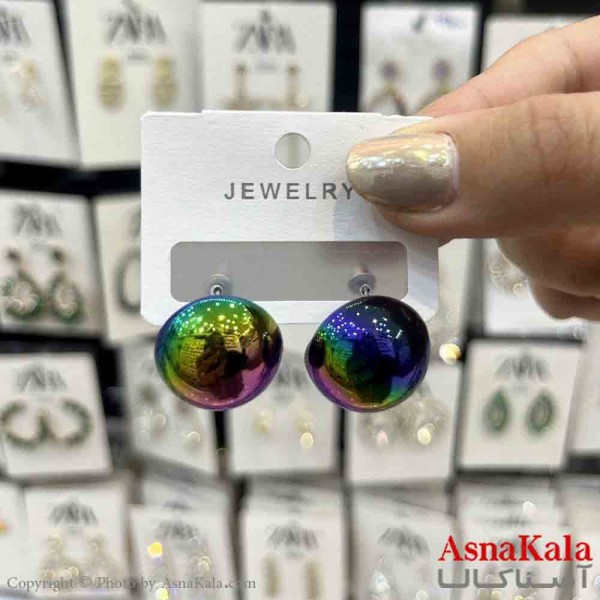 گوشواره استیل  فانتزی دخترانه مدل گرد آبرنگی کد GSH151319W