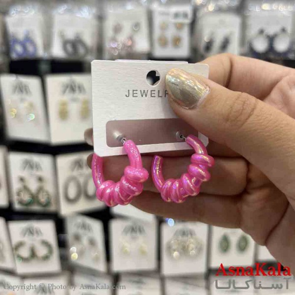 گوشواره استیل  فانتزی دخترانه مدل گرد صورتی کد GSH151325W