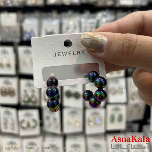 گوشواره استیل  فانتزی دخترانه مدل گرد ابری رنگی کد GSH151330W