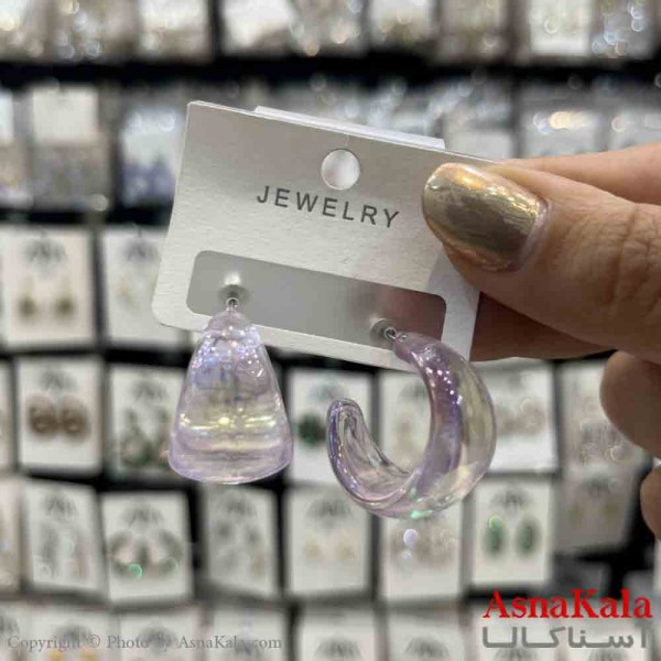 گوشواره استیل  فانتزی دخترانه مدل گرد شیشه ای کد GSH151333W