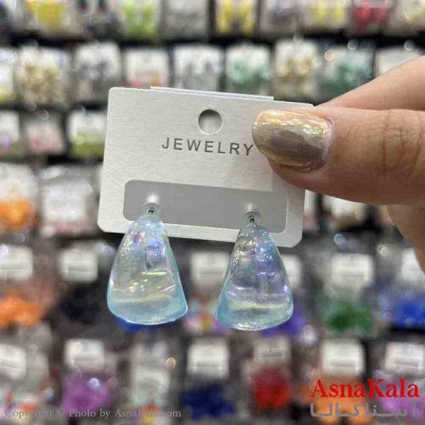 گوشواره استیل  فانتزی دخترانه مدل گرد شیشه ای آبی کد GSH151334W