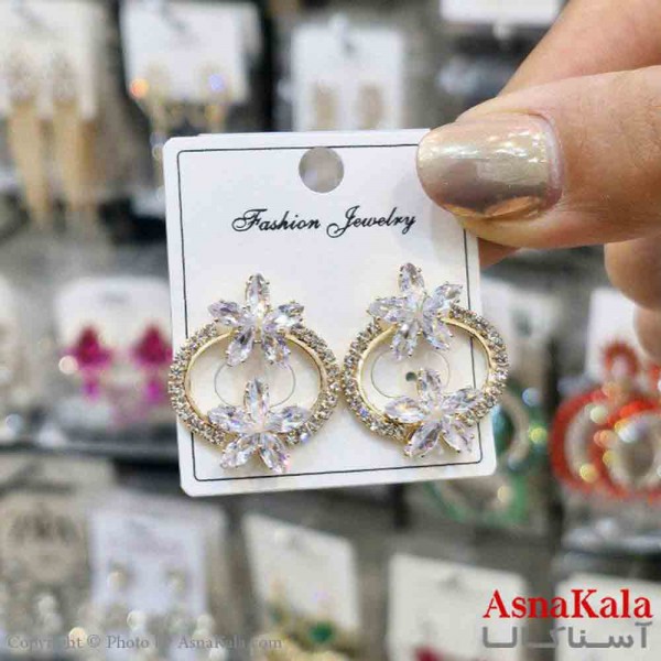 گوشواره استیل شیک دخترانه مدل  گرد جواهری کد GSH151337W