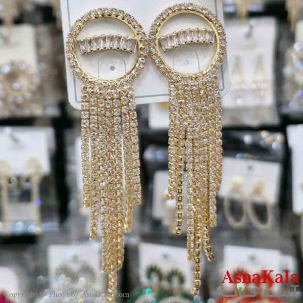 گوشواره استیل شیک دخترانه مدل آویز فول نگین کد GSH151339W