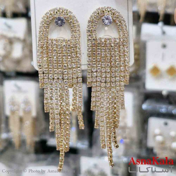 گوشواره استیل شیک دخترانه مدل آویز نگینی کد GSH151344W