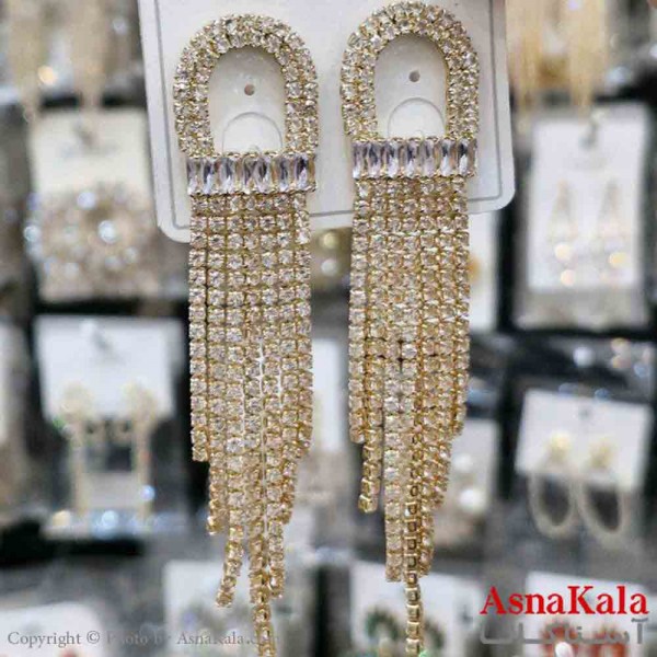 گوشواره استیل شیک دخترانه مدل آویز درخشان طلایی کد GSH151345W