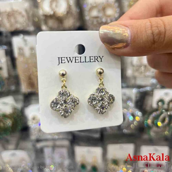 گوشواره استیل شیک دخترانه مدل آویز گل نگینی  کد GSH151349W