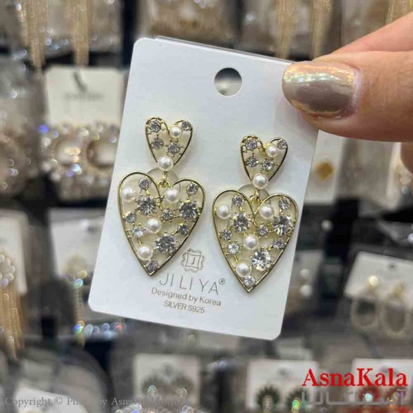 گوشواره استیل شیک دخترانه مدل قلب مرواریدی  کد GSH151351W