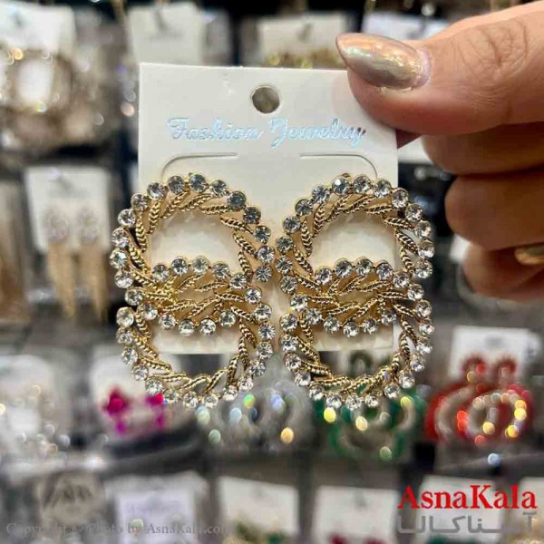 گوشواره استیل شیک دخترانه مدل دو حلقه نگینی  کد GSH151361W