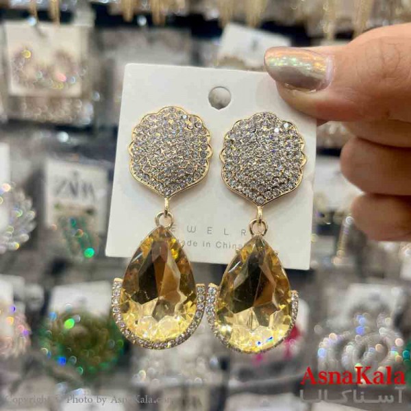 گوشواره استیل شیک دخترانه مدل اشک نگین طلایی کد GSH151364W