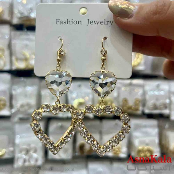 گوشواره استیل شیک دخترانه مدل قلب نگین سفید کد GSH151369W