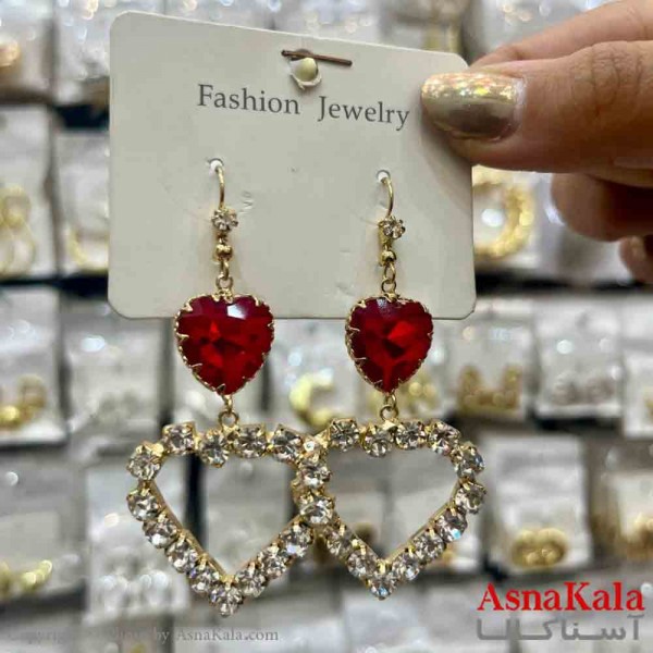 گوشواره استیل شیک دخترانه مدل قلب نگینی کد GSH151370W