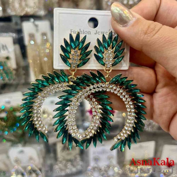 گوشواره استیل شیک دخترانه مدل هلالی نگین درخشان کد GSH151377W