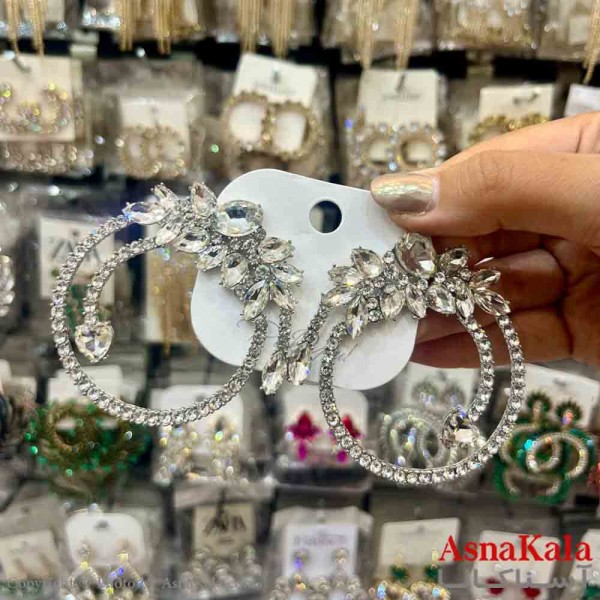 گوشواره استیل شیک دخترانه مدل حلقه ای نگین درخشان کد GSH151383W
