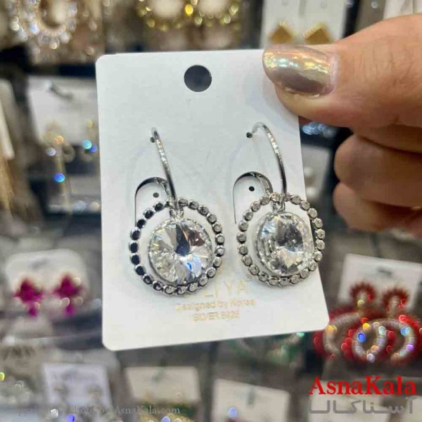 گوشواره استیل شیک دخترانه مدل آویز گرد نگینی  کد GSH151384W