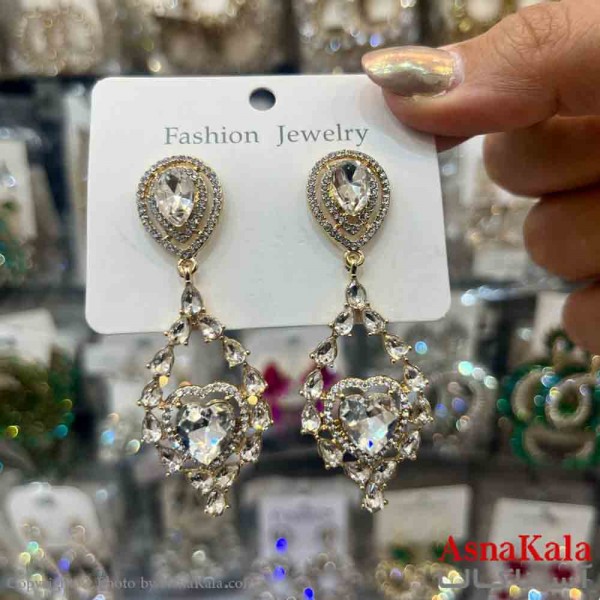 گوشواره استیل شیک دخترانه مدل قلب جواهری  کد GSH151388W