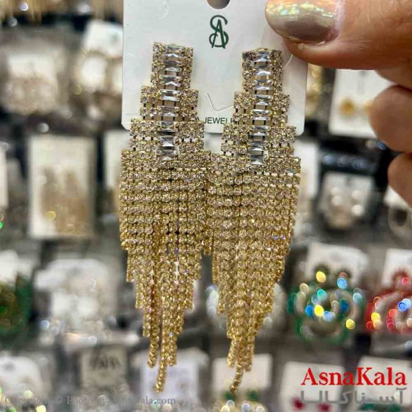 گوشواره استیل شیک دخترانه مدل آویز فول نگین کد GSH151389W