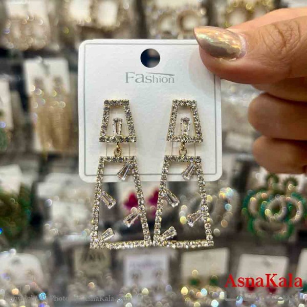 گوشواره استیل شیک دخترانه مدل مربع جواهری کد GSH151390W