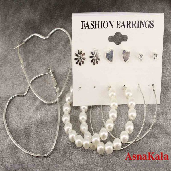 گوشواره زنانه استیل پک 6جفتی مدل مینیمال کد GSH151393W