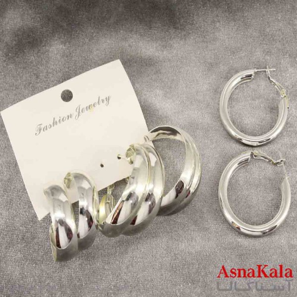 گوشواره زنانه استیل پک 3جفتی مدل مینیمال نقره ای کد GSH151397W