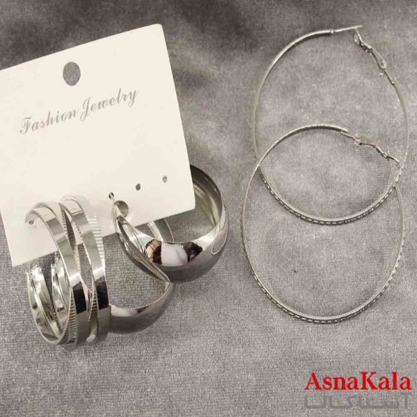 گوشواره زنانه استیل پک 3جفتی مدل حلقه ای کد GSH151398W