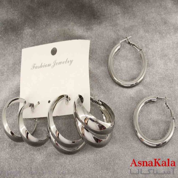 گوشواره زنانه استیل پک 3جفتی مدل حلقه ای  کد GSH151400W