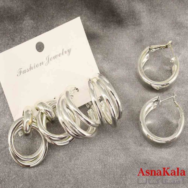 گوشواره زنانه استیل پک 3جفتی مدل آویزی مینیمال  کد GSH151401W