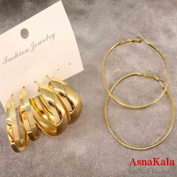 گوشواره زنانه استیل پک 3جفتی مدل طلایی  کد GSH151407W