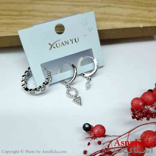 گوشواره زنانه استیل پک 3عددی مدل حلقه ای نقره ای  کد GSH151409W