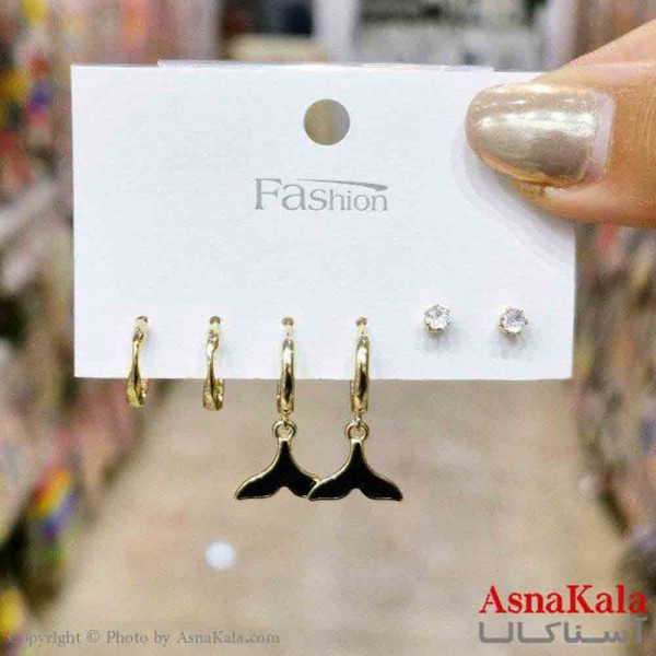 گوشواره زنانه استیل پک 3جفتی مدل آویزی مینیمال  کد GSH151412W