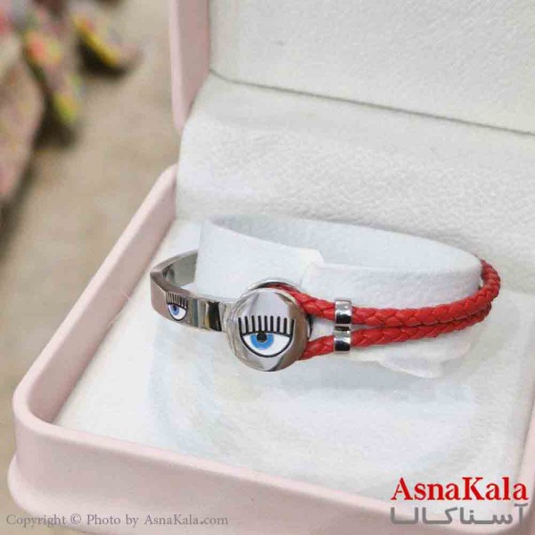 دستبند دخترانه پینترستی استیل مدل بند چرمی چشم زخم کد DSB181014W