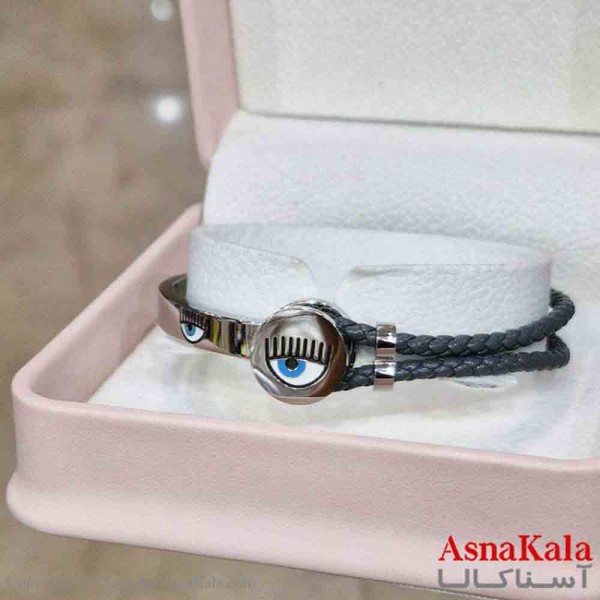 دستبند دخترانه پینترستی استیل مدل بند چرمی چشم زخم کد DSB181016W