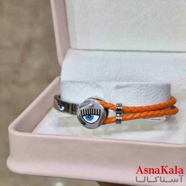 دستبند دخترانه پینترستی استیل مدل بند چرمی چشم زخم کد DSB181017W
