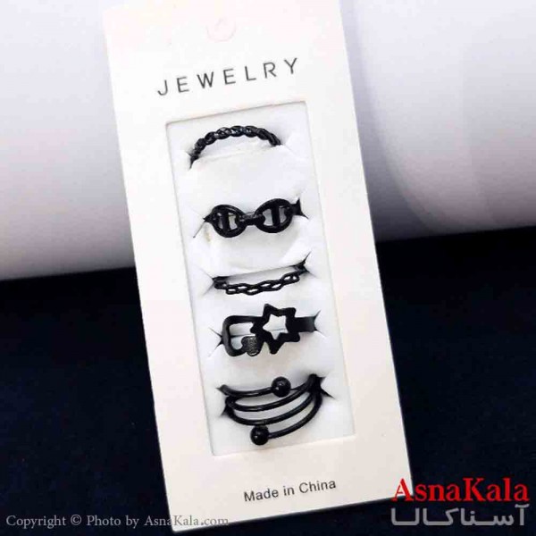 انگشتر مینیمال پکی زنانه 5عددی  استیل فری سایز مشکی کد ANG19779W