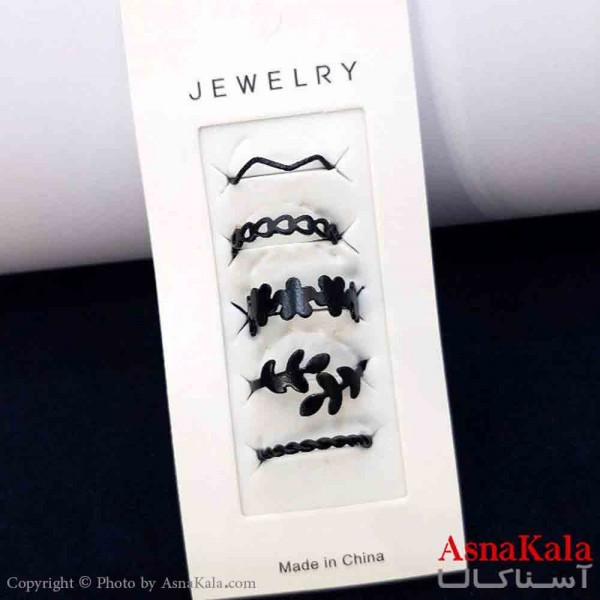 انگشتر مینیمال پکی زنانه 5عددی  استیل فری سایز مشکی کد ANG19780W