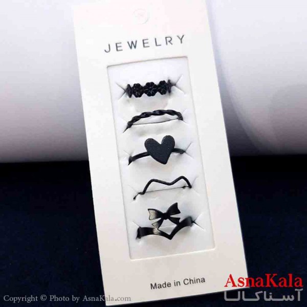 انگشتر مینیمال پکی زنانه 5عددی  استیل فری سایز مشکی کد ANG19782W