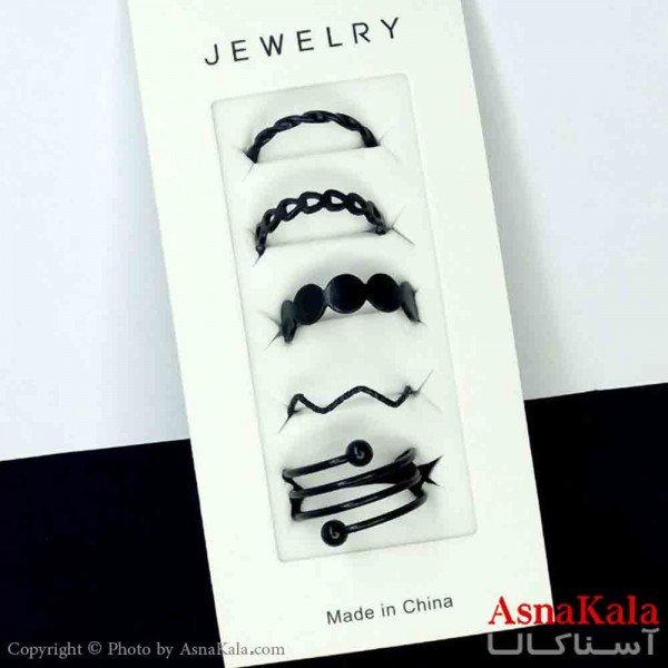انگشتر مینیمال پکی زنانه 5عددی  استیل فری سایز مشکی کد ANG19785W