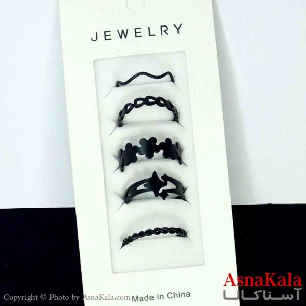 انگشتر مینیمال پکی زنانه 5عددی  استیل فری سایز مشکی کد ANG19786W