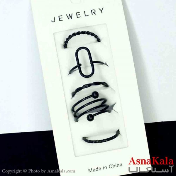 انگشتر مینیمال پکی زنانه 5عددی  استیل فری سایز مشکی کد ANG19787W